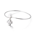 Bracciale rigido in acciaio inossidabile argento con perla bianca e quadrifoglio - Acciaio (KB115757-K)