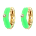 U-shaped neon green enamel gold hoop earrings with sparkling cubic zirconia stone center - Light Green