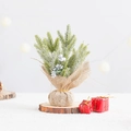 Mini albero di Natale artificiale con bacche d'argento e base in iuta su legno - Foglie Glassate con Bacche d'Argento