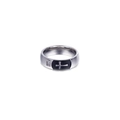 Anello croce minimalista in argento con smalto nero e un singolo zircone rotondo incastonato - US 6 / Nero