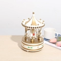 Exquisite wooden carousel music box in cream and gold for Christmas home decor - White Gold