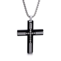 Men's titanium steel cross necklace with black and silver pendant on white background - Black (KN89621-KPD)