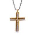 Two-tone silver and gold titanium steel cross pendant necklace with silver chain link - Gold (KN90101-KPD)