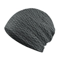 Dark grey striped knit beanie hat with thermal fleece lining for men and women - One Size(Adjustable) / Dark Gray