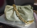 Chic light green ruched cloud bag featuring a chunky gold chain strap for women - Light Green