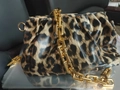 Stylish leopard print crossbody cloud bag with decorative chunky gold chain strap - Yellow Leopard