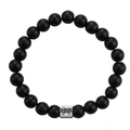 8mm matte black stone beaded bracelet with silver Pisces zodiac square pendant charm - Pisces