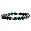 Bracciale di perline in occhio di tigre verde ed ematite con distanziali in metallo argento - Occhio di Tigre Verde Ematite