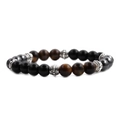 Close-up of 8mm tiger eye beads and black gallstone bracelet with silver spacers - Yellow Tiger Eye