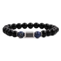 Pulsera para hombre con cuentas negras de 8mm y piedra imperial azul con circón - Bañado en Platino Circonita Negra
