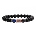Pulsera para hombre con cuentas negras de 8mm, piedras azules y detalle de circón oro rosa - Bañado en oro rosa con circonita negra