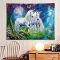 Arazzo da parete con unicorni e castello incantato per decorazione della camera - 150x130cm / Stile 2-Unicorno Castello Fantasy