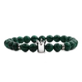 Green malachite and lava stone beaded bracelet for men with silver crown charm pendant - Malachite Silver Crown