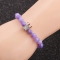 Faceted purple agate beaded bracelet with silver crown charm on display model - Purple/Silver Crown
