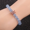 Faceted light blue agate beaded crown bracelet for men with rose gold charm on wrist - Light Blue/Rose Gold Crown