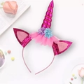 Pink sequin unicorn headband with golden horn and flowers for kids festival costume - Unicorn Red Horn