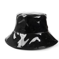 Cappello a secchiello in pelle PU nera lucida con tesa larga ed effetto a specchio - M (56-58cm) / Nero