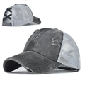 Casquette de baseball délavée gris foncé avec filet et bandes croisées pour queue de cheval - gris foncé