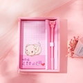 Pink cartoon pig notebook set with matching pen and decorative grid pattern - A6 Notebook Set (Notebook + Pen) / Lying Pig