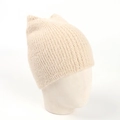 Detail shot of the fuzzy beige knit beanie with cute fox ears and soft plush texture - One Size / Beige