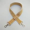 Detail of yellow and beige geometric jacquard strap with polished gold metal swivel hooks - Gold Buckle / Yellow