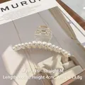 Elegant medium hair claw clip with white pearls on clear resin, 9.6cm length for daily use - 16# Bar Medium - 9.5cm