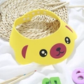 Yellow baby shampoo cap with cute animal face and adjustable snap straps for bath safety - Cartoon Bear Yellow