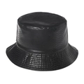 Close-up of black crocodile pattern faux leather bucket hat with glossy scale texture - 58cm / Black