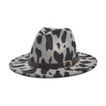 Cappello Fedora in feltro di lana con stampa mucca nera e cinturino in pelle e fibbia oro - M (56-58cm) / Grigio