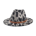 Cappello Fedora grigio a macchie nere con tesa larga e cinturino in pelle con fibbia - Grigio