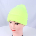 Detail of neon yellow ribbed knit beanie showing textured weave and fold-over cuff style - One Size / Neon Yellow