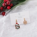 Detailed view of asymmetric Christmas tree and snowflake earrings with sparkling rhinestones - 11# Christmas Tree & Snowflake