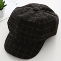 Top view of retro brown checkered newsboy cap with textured wool fabric for autumn - M / Plaid Style / Black Lattice