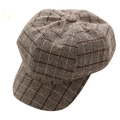 Classic brown plaid newsboy cap with vintage wool texture and eight-panel design - M / Plaid Style / Plaid Beige