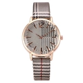 Women's quartz watch with rose gold case and houndstooth pattern leather strap - Pink Plaid