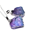 Irregular blue-purple natural crystal pendant with silver electroplated edge on a chain - Multicolor (No Chain)
