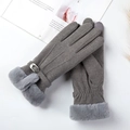 Guantes térmicos grises para mujer con ribete de piel sintética y hebilla de metal - Talla única / Gris
