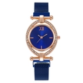 Damen-Quarzuhr in Roségold mit Strass-Oval, blauem Zifferblatt und Magnetarmband - Dunkelblau