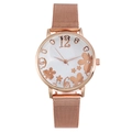 Orologio al quarzo da donna oro rosa con quadrante a fiori e cinturino in maglia milanese - Bianco