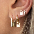 4-piece vintage gold lock and key earring set featuring hoops and studs for women - Gold-Tone Lock Hoop and Key Stud Earring Set / 2.8