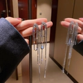 Silver geometric long tassel earrings with sparkling rhinestones for women - 16# Silver Earring Post - Silver