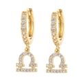 Gold Libra zodiac hoop earrings with shimmering cubic zirconia micro-pave crystals - Libra
