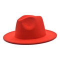 Classic red wool felt fedora hat featuring a structured brim and minimalist vintage design - M (56-58cm) / Orange Red