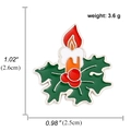 Christmas candle enamel pin with holly berries and dimensions shown on white background - Green Leaf Candle Style (A00933)