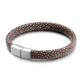 Unisex brown stingray leather bracelet with a polished silver rectangular metal clasp - Brown Stingray Leather Style (KB110110-K)