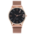 Minimalistische Quarz-Paaruhr mit rotgoldnem Meshband und schwarzem Zifferblatt für Paare - Roségold Herrenmodell