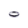 Bague minimaliste en acier argenté avec insert noir et un petit cristal serti - US 6 / Noir