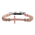 Pulsera de cuentas cruzadas en oro rosa con micro pavé de circonitas y cordón ajustable - Oro rosa