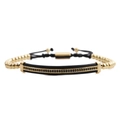 Bracelet couronne pour homme avec perles noires, accents dorés et micro-pavé de pierres - Tube Incurvé