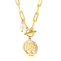 Gouden levensboom ketting met parel, paperclip schakels en een handige T-sluiting - Gouden Ketting (KN113609-Z)